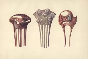 French art nouveau hair combs in enamel, shell