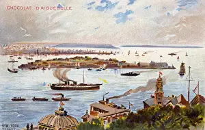 French Artist impression of New York over Hudson River