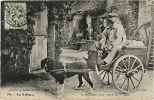 Bakers Prints: A French baker sits in his cart ready to deliver his bread