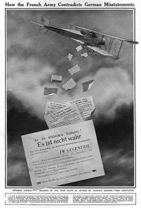 Leaflets Prints: French biplane dropping propaganda leaflets, WWI