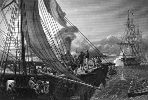 French bombarding fort of San Juan de Ulua, Mexico
