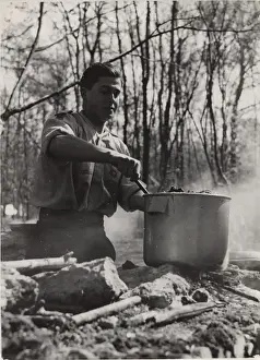 Stirring Prints: French boy scout cooking at camp