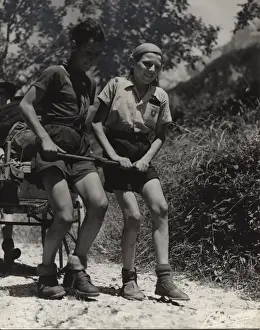 French boy scouts pulling a cart