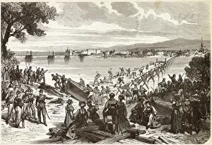 Predominantly Prints: The French build a bridge of boats across the Rhine