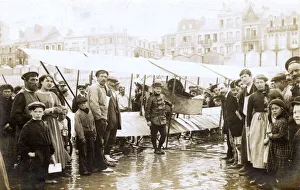 French Caudron biplane after beach landing French Caudron biplane after beach landing