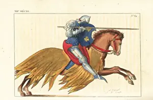 Escutcheon Prints: French cavalry charging with lance, 12th century