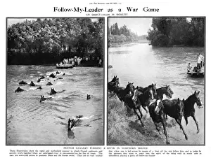 Pontoon Prints: French cavalry fording a river in Northern France, WW1