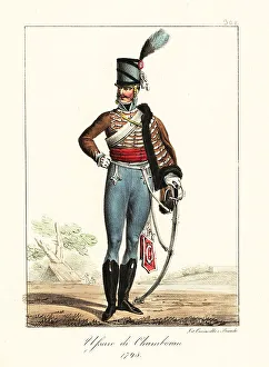 Hussars Prints: French cavalryman in the Regiment de Chamborant Hussards, 1795