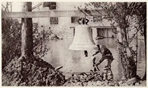 Warning Prints: French church bell used as gas warning alarm, 1917, WW1