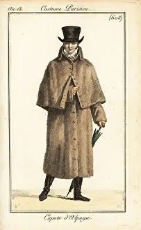 Carle Vernet Prints: French dandy in alpaca fleece carrick coat, Paris, 1804