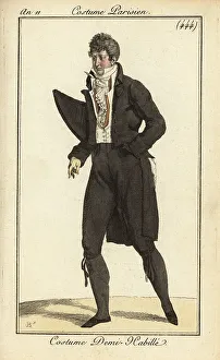 1802 Prints: French dandy in black semi-formal costume, Paris, 1803