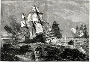 Peninsular Prints: French enemy ships stranded off the Point of Grao (or Grau, the port of Valencia, Spain)