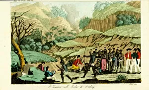 Explorers Gallery: French explorers drawing natives on the island