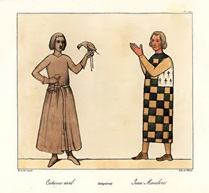 13th Century Prints: French falconer and Peter I, Duke of Brittany, in armorial tunic