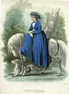 Images Dated 5th September 2017: French fashion plate, lady sidesaddle on horse