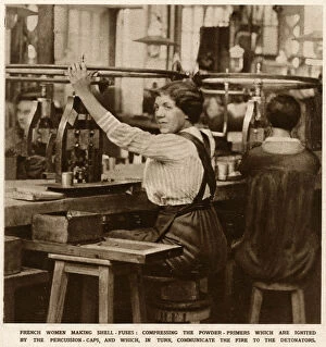 French female munitions worker making powder primers 1916