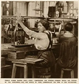 Favoured Prints: French female munitions worker making powder primers 1916