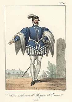 1555 Prints: French gentleman in the reign of King Henry II, 1555