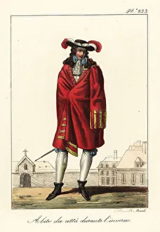Plumed Hat Prints: French gentleman in winter outfit, 17th century