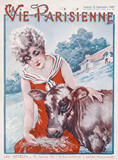 Scarf Prints: French Girl Feeds Cow