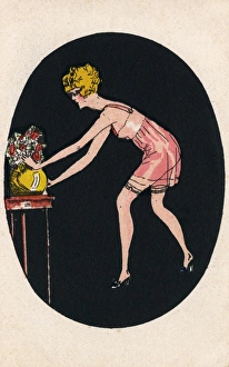 Adjusts Gallery: French girls adjusts a vase of blooms