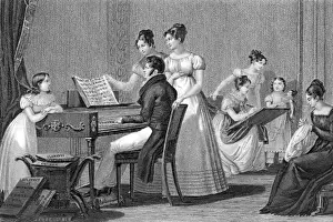 Harpsichord Prints: French Girls School Sing