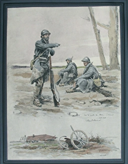 Images Dated 15th June 2012: French Infantry and damaged wagon, Curlu