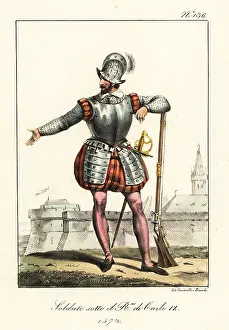 Tassets Prints: French infantry soldier in the reign of King Charles IX, 1572