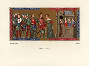Images Dated 31st May 2019: French knights and ladies in front of a castle, 14th century