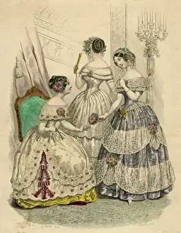 Crinolines Prints: Three French ladies in crinolines