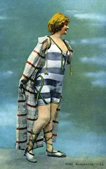 Laces Prints: French Ladies Striped Swimming Costume