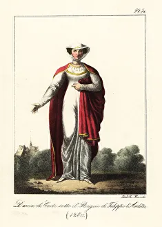 13th Century Prints: French lady at the court of King Philip II Ithe Bold, 1280