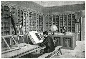 Bibliotheque Prints: French Library with students at work - Paris