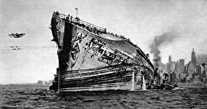 French luxury liner, Normandie, in New York Harbour, Novem