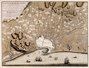 Art Sticos Prints: French map of the city of Barcelona (1706). SPAIN