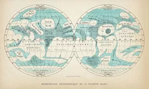 Phenomena Collection: French map of the planet Mars