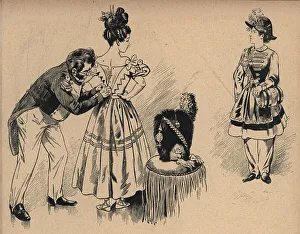 Removed Prints: French Military Man Dressing A Lady