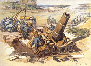 French mortar in action, Western Front, WW1
