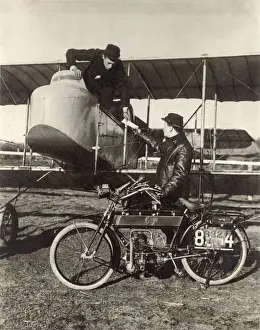 Despatch Prints: A French Moto cyclist despatch rider hands over a despatch