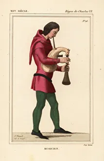 Bagpipes Gallery: French musician playing the musette de cour