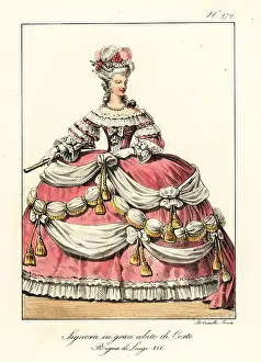 Pannier Prints: French noble woman in formal dress at the court of King Louis XV