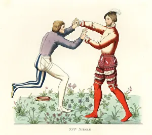Bout Prints: French nobles wrestling in a show bout, 16th century