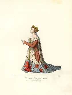 1861 Prints: French noblewoman kneeling in prayer, 14th century