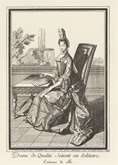 Diversion Prints: French noblewoman playing the game of solitaire, 1698