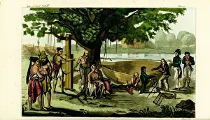 Shipbuilding Prints: French officers at a boatyard near Kupang