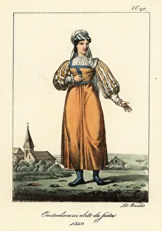 1540 Prints: French peasant woman in festival costume, 1540