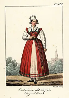 French peasant woman in festival costume, reign of King Henry IV