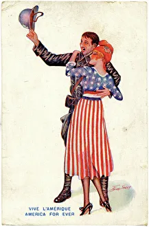 Xavier Prints: French propaganda card welcoming the Americans