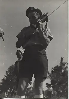 French scout using walkie talkie