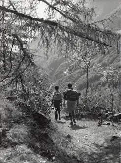 Backpack Prints: Two French scouts on a mountain path
